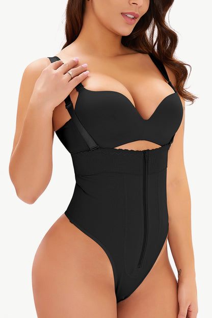 Full Size Adjustable Strap Zip-Up Shaping Bodysuit - Premium Bottoms from Trendsi - Just $36.99! Shop now at Handbags Specialist Headquarter