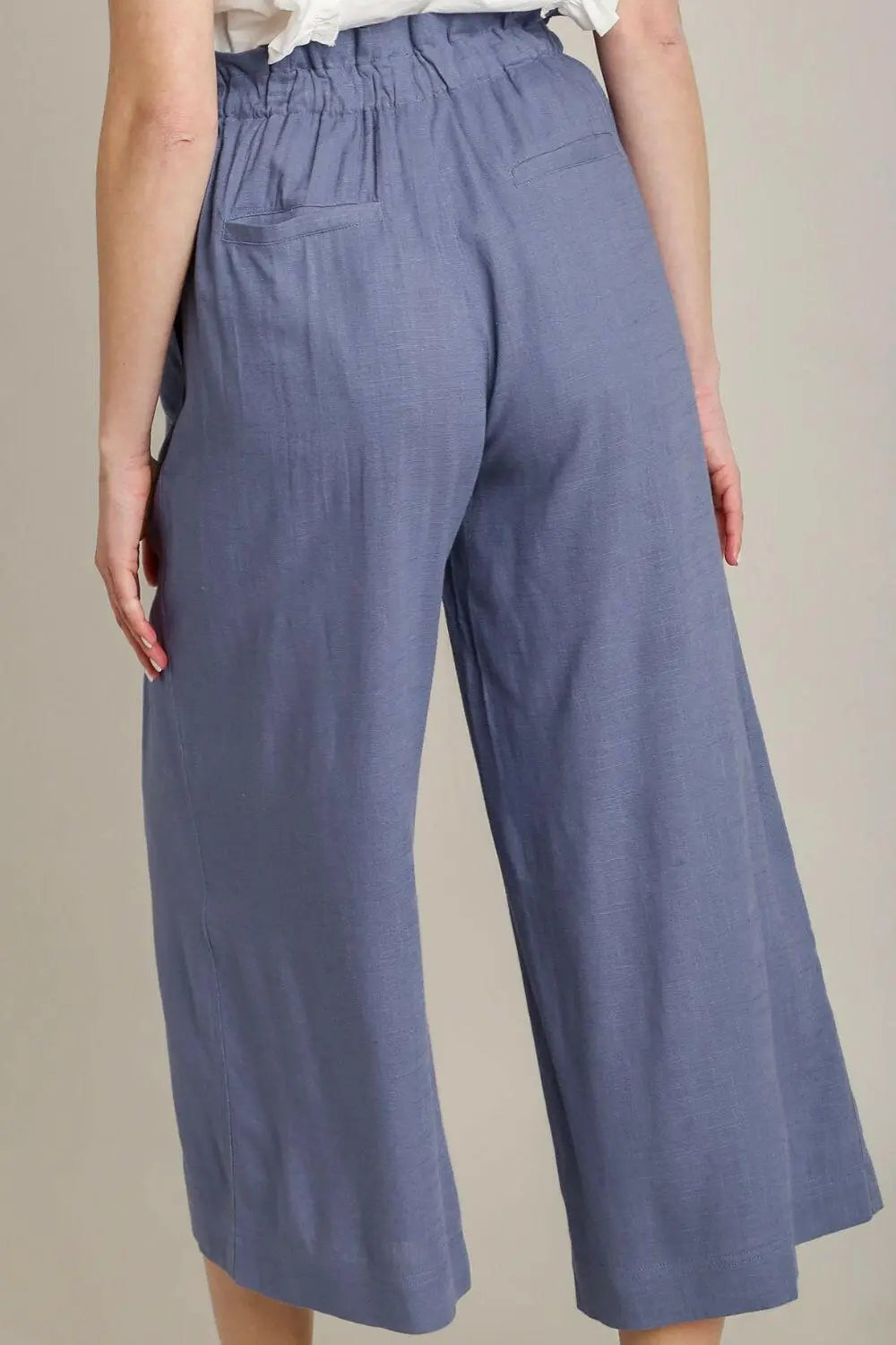 Umgee Full Size Linen Wide Fit Pants with Drawstring Plus Size.