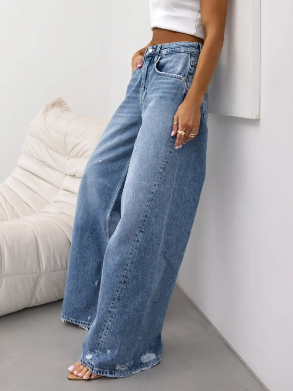 Distressed Wide Leg Jeans - Premium Women / Jeans & Denim from Trendsi - Just $35.10! Shop now at Handbags Specialist Headquarter