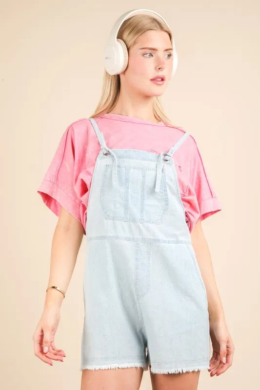 VERY J Mineral Washed Denim Casual Romper - Premium Women / Jeans & Denim from Trendsi - Just $40! Shop now at Handbags Specialist Headquarter