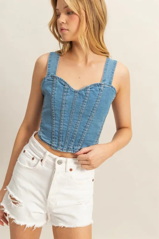 HYFVE Washed Sweetheart Neck Wide Strap Denim Tank - Premium Women / Jeans & Denim from Trendsi - Just $32.06! Shop now at Handbags Specialist Headquarter
