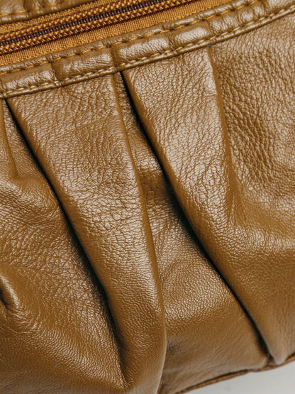 PU Leather Ruched Adjustable Strap Shoulder Bag.