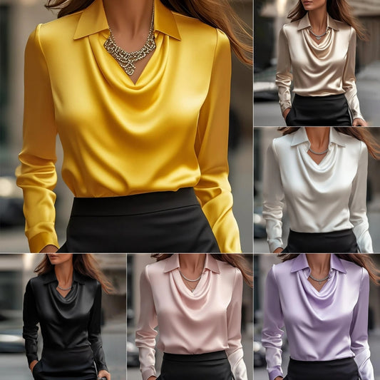 Satin Swing Collar Blouse - Elegant Office Top