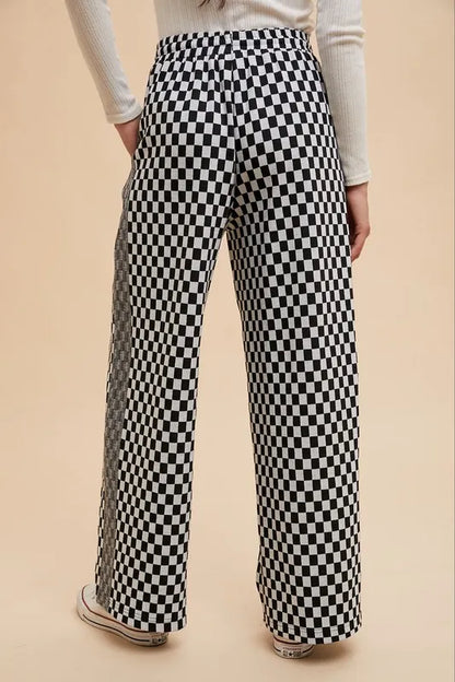 Annie Wear Drawstring Checkered Wide Leg Pants - Premium Bottoms from Trendsi - Just $48.58! Shop now at Handbags Specialist Headquarter