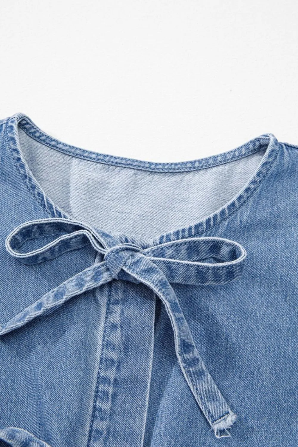 Tied Front Puff Sleeve Peplum Denim Shirt - Premium Women / Jeans & Denim from Trendsi - Just $41.86! Shop now at Handbags Specialist Headquarter