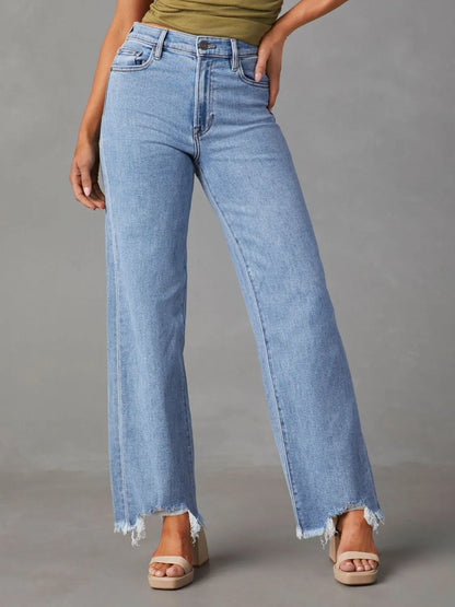 Raw Hem Loose Fit Jeans - Premium Women / Jeans & Denim from Trendsi - Just $33.98! Shop now at Handbags Specialist Headquarter