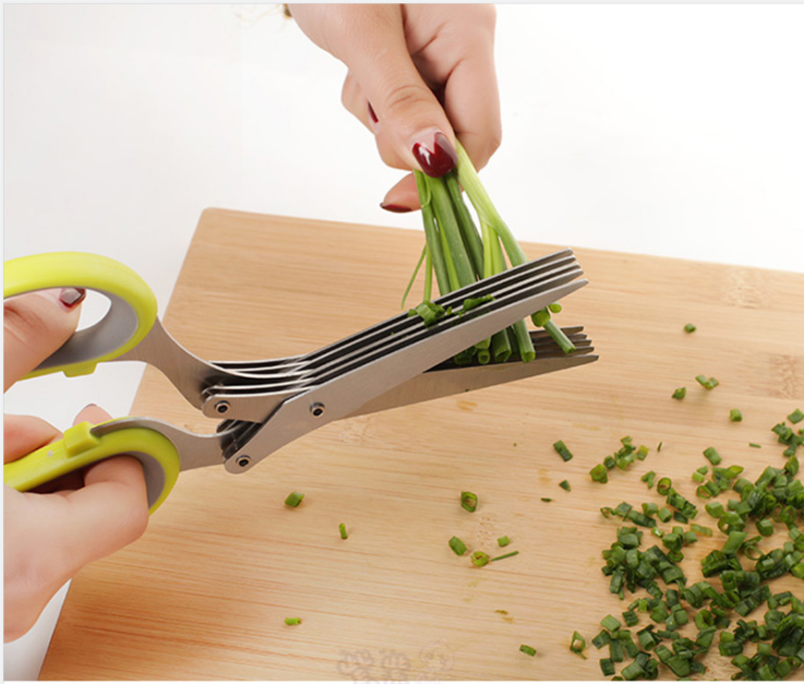 Tainless Steel Multi-function Kitchen Multi-layer Spice Chopped Green Onion Cut Five-layer Scissors - Premium Kitchen Helper from eprolo - Just $15.76! Shop now at Handbags Specialist Headquarter