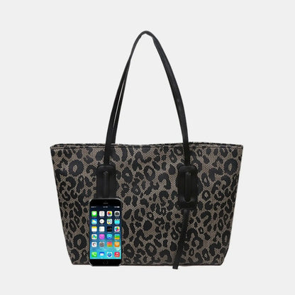PU Leather Leopard Tote Bag.