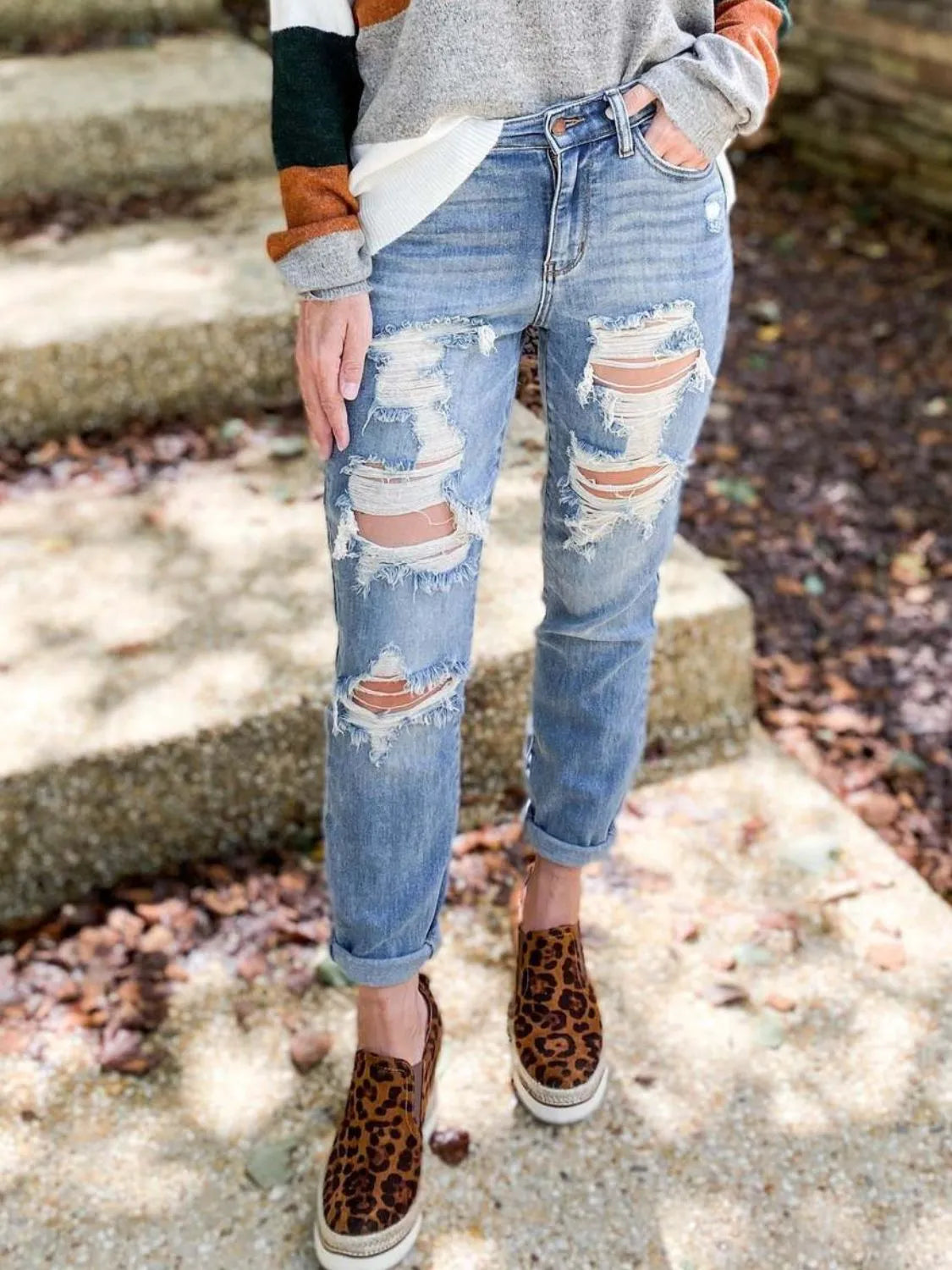 Distressed Skinny Jeans - Premium Women / Jeans & Denim from Trendsi - Just $32.10! Shop now at Handbags Specialist Headquarter