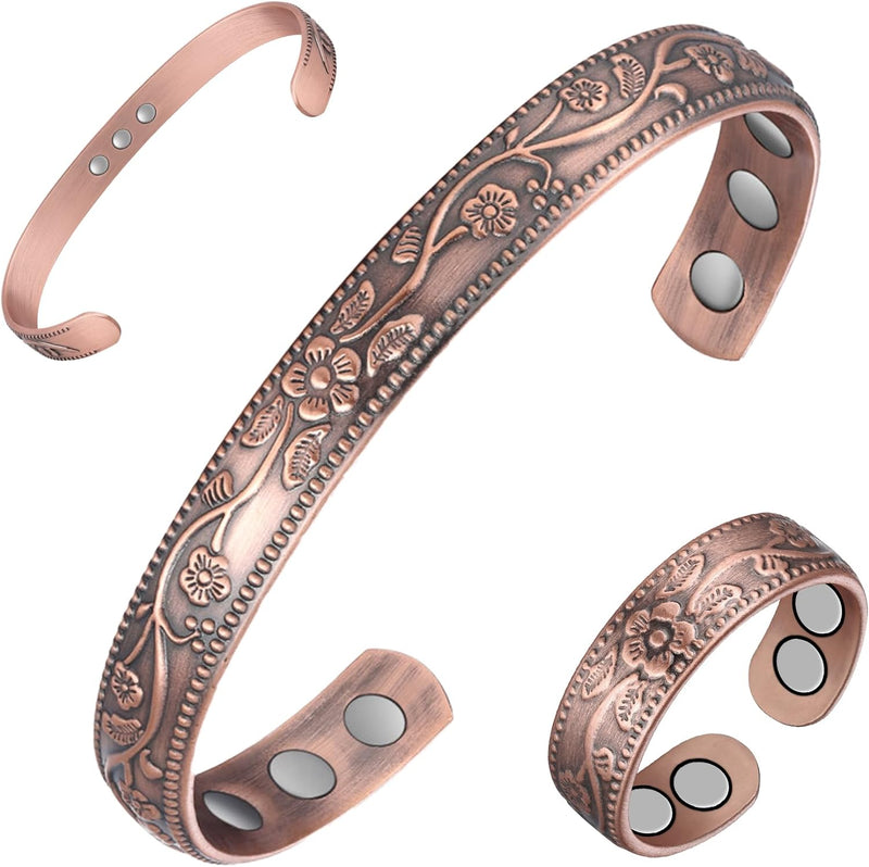 Feraco Copper Bracelet for Women Arthritis & Joint, Magnetic Bracelets for Women Pain Relief, 99.99% Pure Copper Cuff Bangle with 3500 Gauss Healing Magnets, Adjustable, Vintage Flower Collection - Premium Bracelet from Visit the Feraco Store - Just $20.99! Shop now at Handbags Specialist Headquarter