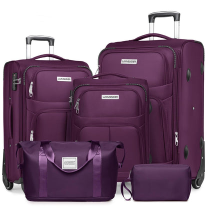 LARVENDER Expandable 5-Piece Spinner Luggage Set