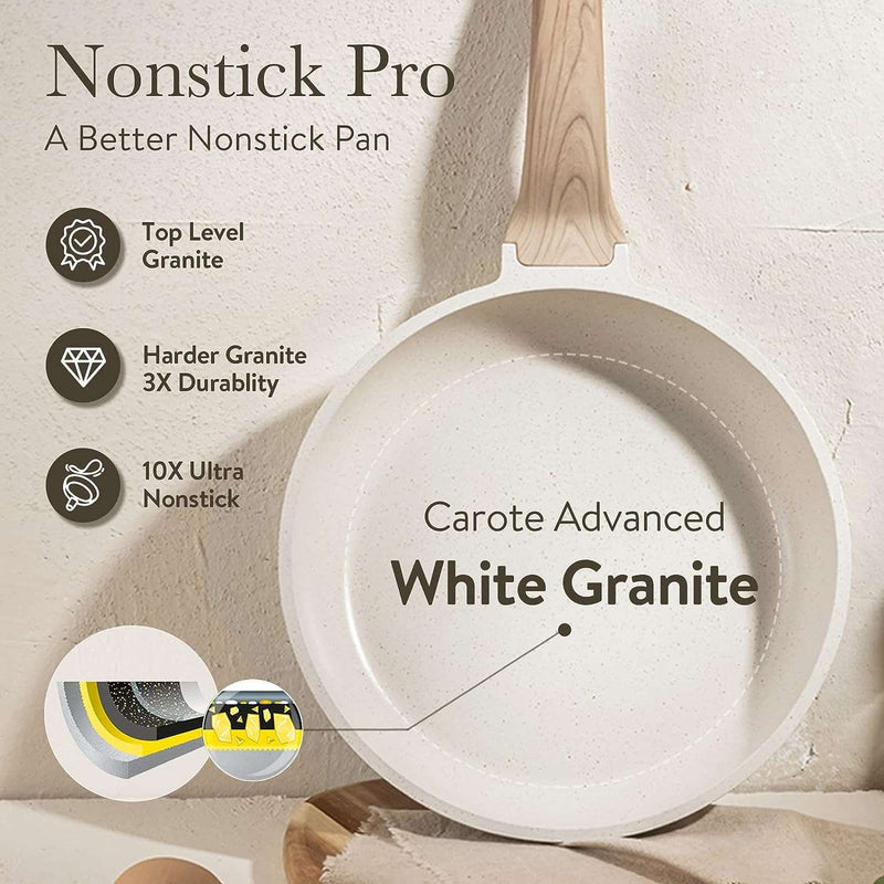 CAROTE 21Pcs Pots and Pans Set, Nonstick Cookware Sets, White Granite Induction Cookware Non Stick Cooking Set w/Frying Pans & Saucepans(PFOS, PFOA Free) - Premium Cookware from Visit the CAROTE Store - Just $111.99! Shop now at Handbags Specialist Headquarter