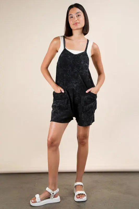 VERY J Plus Size Mineral Washed Sleeveless Knit Romper.