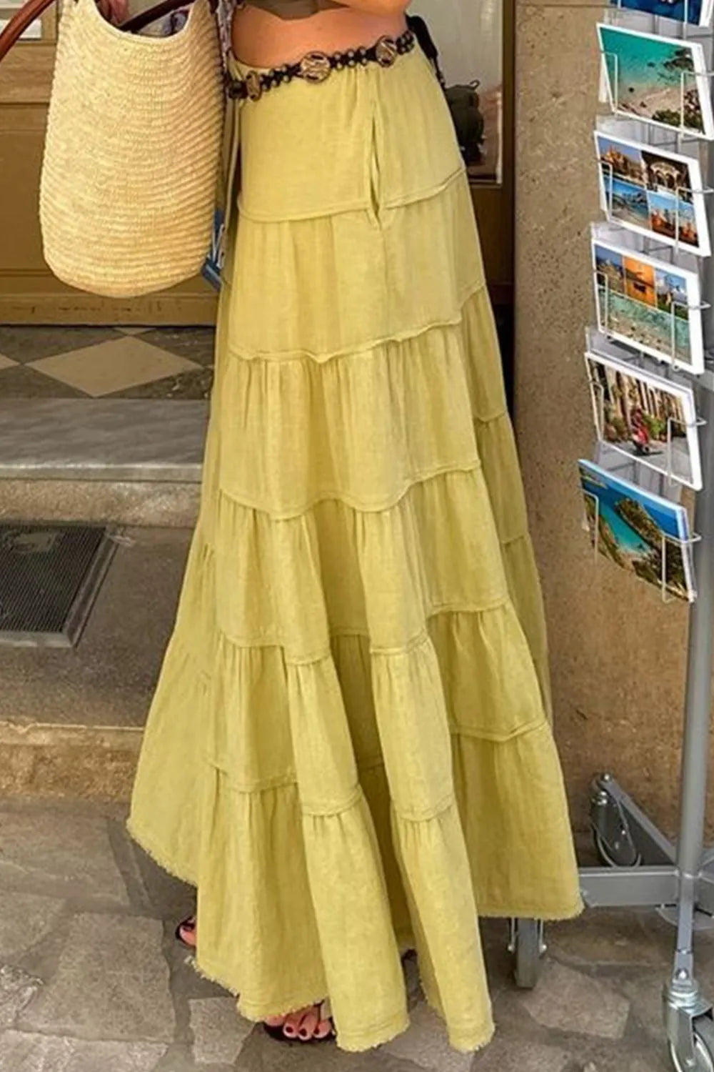 Bohemian Tiered Maxi Skirt with Drawstring Waist - Premium Skirts from Trendsi - Just $38.99! Shop now at Handbags Specialist Headquarter