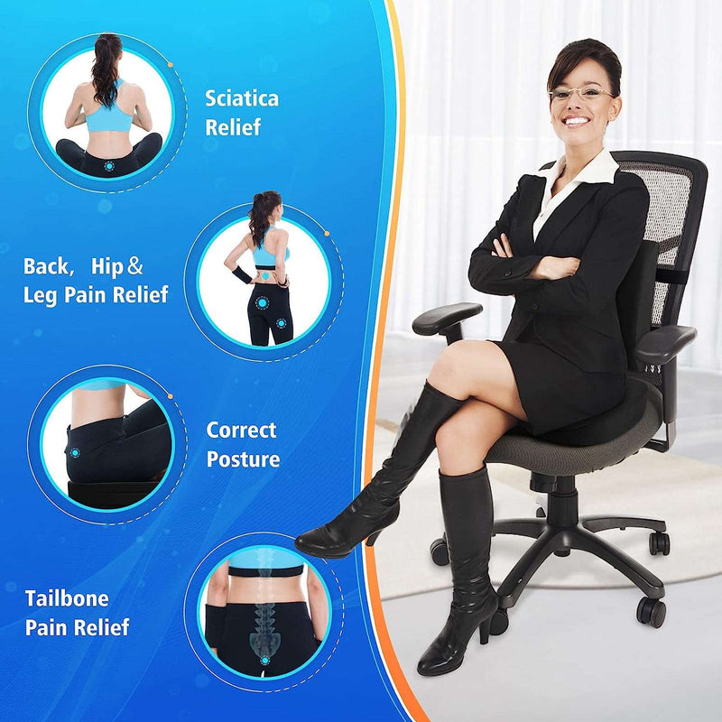 CushZone Seat Cushion, Lumbar Support Pillow with Adjustable Strap-Chair Cushions for Sciatica Pain Relief-with Washable Cover Memory Foam for Car, Travel and Wheelchair-Black - Premium Lumbar Pillows from Brand: CushZone - Just $38.37! Shop now at Handbags Specialist Headquarter