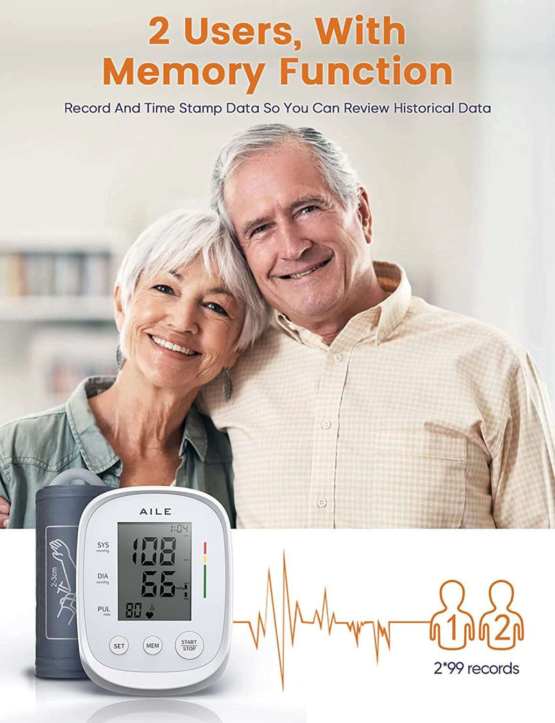 Blood Pressure Monitor,AILE blood pressure machine Upper Arm Large Cuff(8.7"-16.5"Adjustable),automatic high blood pressure cuff for home use,(BP)blood pressure monitor,2*99 memory,Easy to use/travel - Premium Health Care from Brand: AILE - Just $34.99! Shop now at Handbags Specialist Headquarter