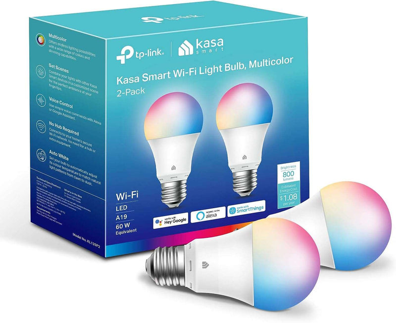 Kasa Smart Light Bulbs, Full Color Changing Dimmable Smart WiFi Bulbs Compatible with Alexa and Google Home, A19, 60 W 800 Lumens,2.4Ghz only, No Hub Required, 2-Pack (KL125P2), Multicolor - Premium Light Bulbs from Visit the Kasa Smart Store - Just $29.99! Shop now at Handbags Specialist Headquarter