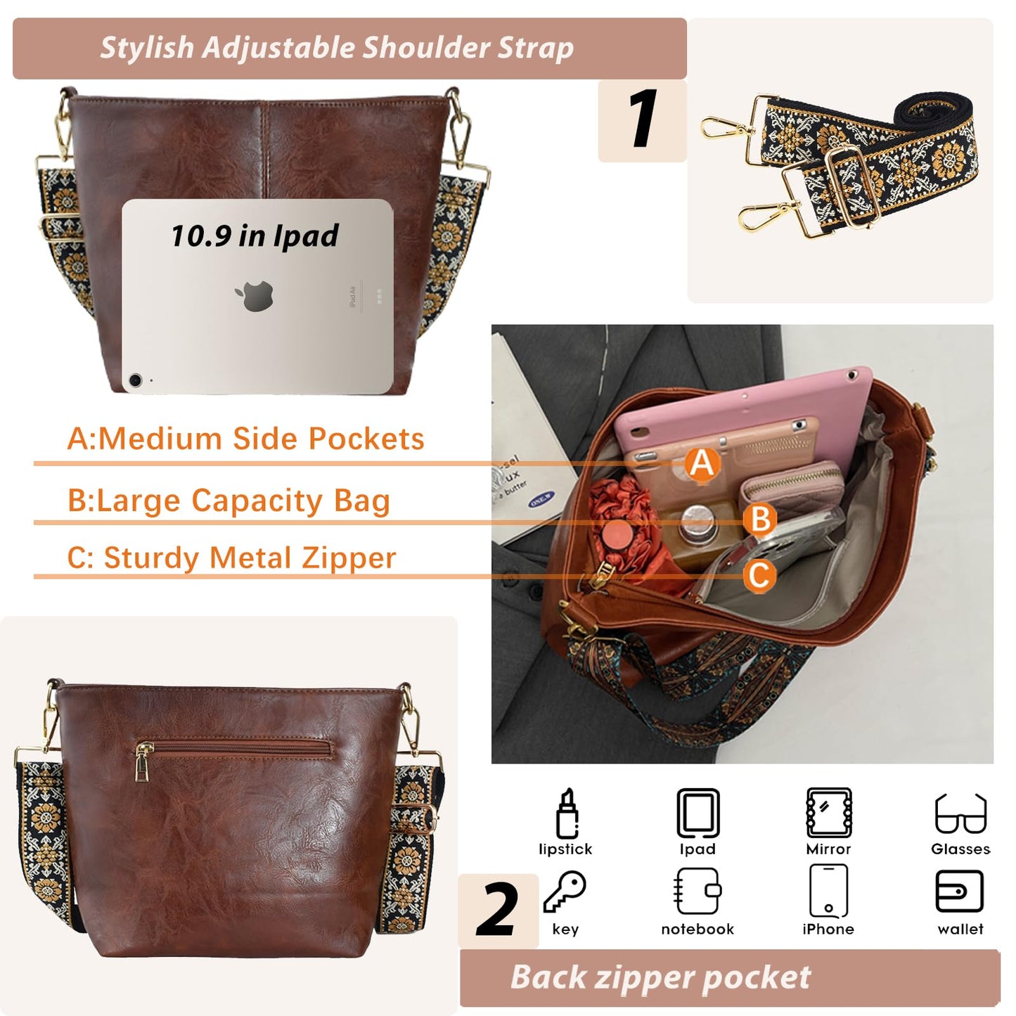 ChicHobo Vegan Leather Crossbody Bag with Strap