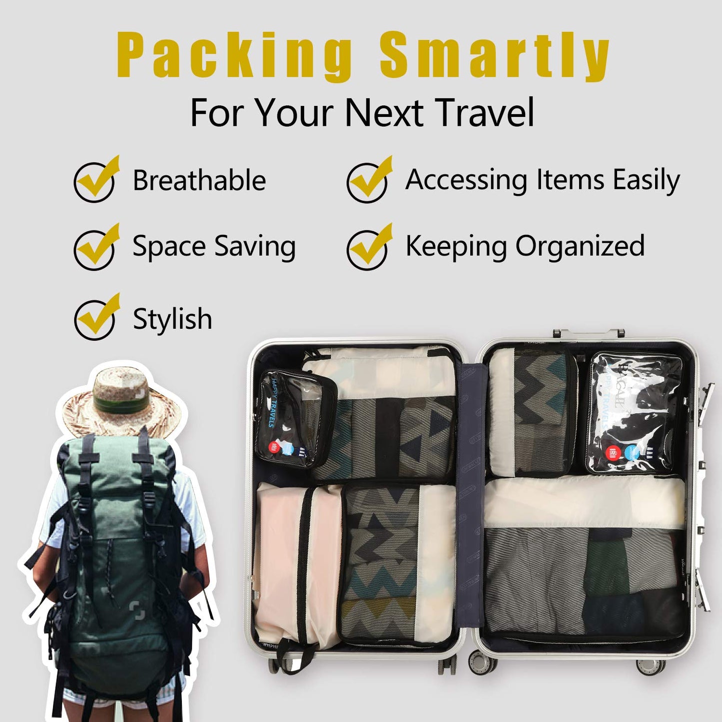 BAGAIL Travel Cubes: 8/9 Set Packing Organizers