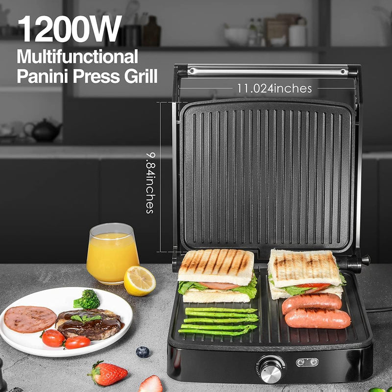 OSTBA Panini Press Grill Indoor Sandwich Maker with Temperature Setting, 4 Slice Large Non-stick Versatile Grill, Opens 180 Degrees to Fit Any Type or Size of Food, Removable Drip Tray, 1200W - Premium Appliances from Brand: OSTBA - Just $31.99! Shop now at Handbags Specialist Headquarter