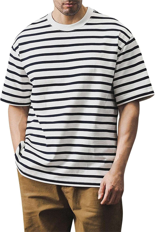 Mens T-Shirts Summer Casual Round Neck Striped Short Sleeve Top Retro Loose Fit Shirt Workout Sport Fan Pullover Tee - Premium Men-t-shirt from Brand: FONMA - Just $19.99! Shop now at Handbags Specialist Headquarter