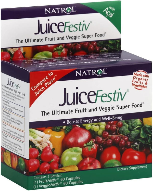 Natrol JuiceFestiv Daily Fruit & Veggie with SelenoExcell and Whole-Food [Phyto] Nutrients, Dietary Supplement Supports Better Nutrition (& Overall Well-Being), 60 Capsules (Pack of 2), 30 Day Supply - Premium Health Care from Visit the Natrol Store - Just $30.99! Shop now at Handbags Specialist Headquarter