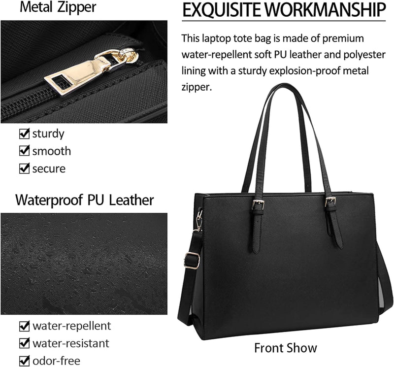 Laptop Bag for Women Waterproof Lightweight Leather 15.6 Inch Computer Tote Bag Business Office Briefcase Large Capacity Handbag Shoulder Bag Professional Office Work Bag Black - Premium Tote Bag from Visit the NUBILY Store - Just $54.99! Shop now at Handbags Specialist Headquarter