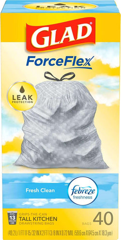 Glad ForceFlex Tall Kitchen Drawstring Trash Bags, 13 Gal, Fresh Clean Scent with Febreze, 110 Ct - Premium Trash Bags from Visit the GLAD Store - Just $14.99! Shop now at Handbags Specialist Headquarter