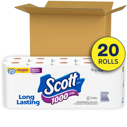 Scott 1000 Toilet Paper, 32 Rolls, Septic-Safe, 1-Ply Toilet Tissue