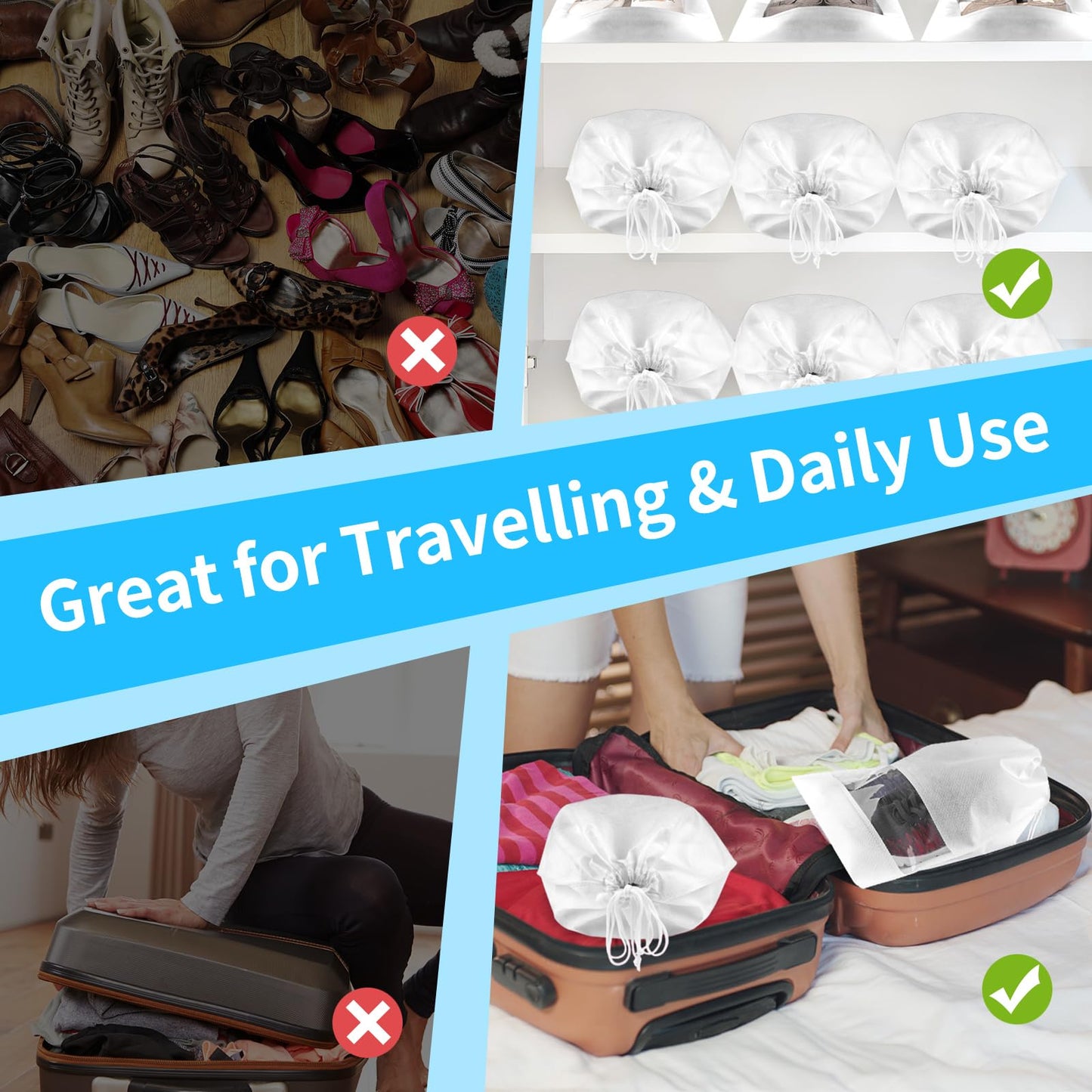Clear View Travel Shoe Bags - 12 Pack