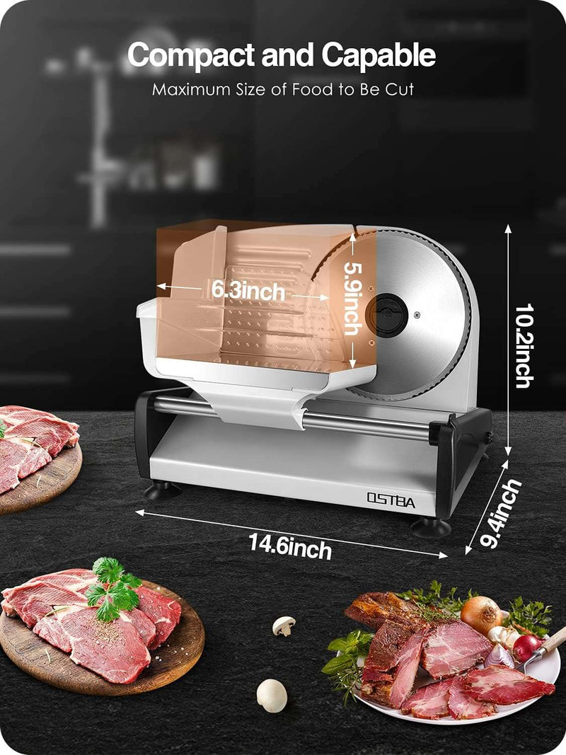 Slice your way to perfection with the OSTBA Meat Slicer. Safely and easily slice through meats, cheeses, and bread with the child lock protection and adjustable thickness feature. The 7.5'' stainless steel blade and food carriage make slicing a breeze, - Premium Appliances from Visit the OSTBA Store - Just $164.99! Shop now at Handbags Specialist Headquarter