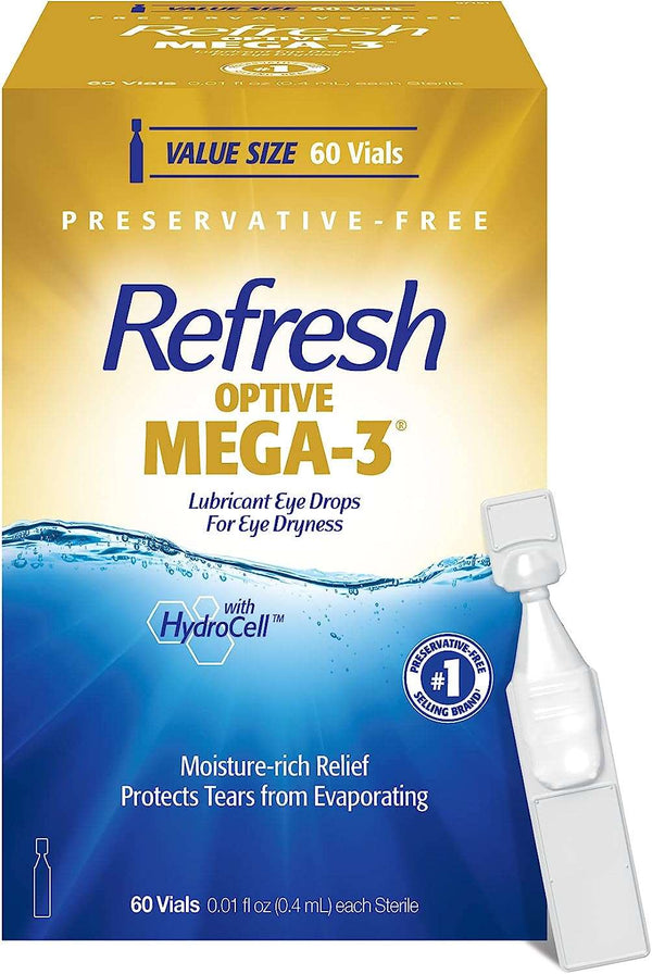 Refresh Optive Mega-3 Lubricant Eye Drops, Preservative-Free, 0.01 Fl Oz Single-Use Containers, 60 Count - Premium Health Care from Visit the Refresh Store - Just $18.99! Shop now at Handbags Specialist Headquarter