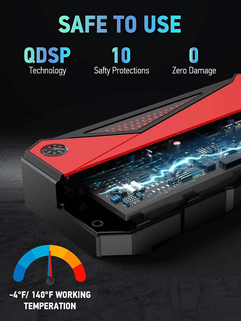 DBPOWER Peak 1600A 18000mAh Portable Car Jump Starter (up to 7.2L Gas, 5.5L Diesel Engine) Battery Booster with Smart Charging Port, Compass, LCD Screen and LED Light (Black/Red) - Premium AUTO from Visit the DBPOWER Store - Just $98.99! Shop now at Handbags Specialist Headquarter