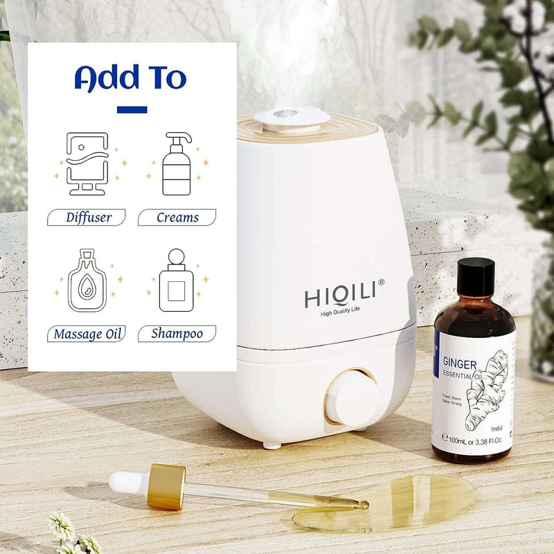 HIQILI Pure Ginger Essential Oil for Lymphatic Drainage Massage, Swelling Pain, Skin, Hair, Diffuser,Large Bottle with Dropper & Gift Box-100ml - Premium  from Visit the HIQILI Store - Just $16.99! Shop now at Handbags Specialist Headquarter