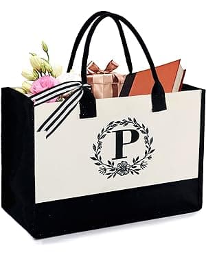 BeeGreen Gifts for Women Monogram Initial Canvas Bag with Pocket Embroidery Personalized Tote for Friend Mom Teacher - Premium Women's Handbags from Visit the BeeGreen Store - Just $26.99! Shop now at Handbags Specialist Headquarter