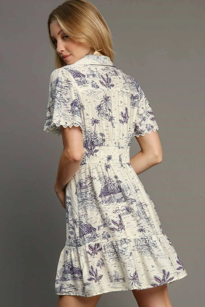 Umgee Full Size Landscape Print Collared Mini Dress Plus Size - Premium Dresses from Trendsi - Just $53.99! Shop now at Handbags Specialist Headquarter