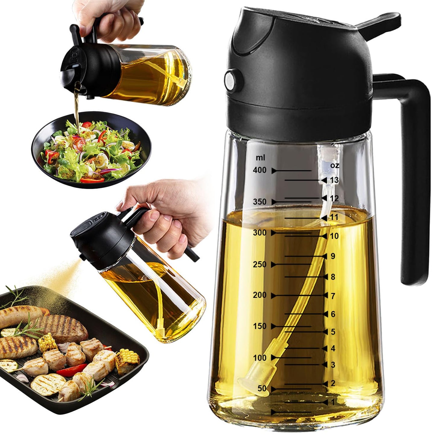 SprayMaster Duo: 16oz Olive Oil Dispenser - Black