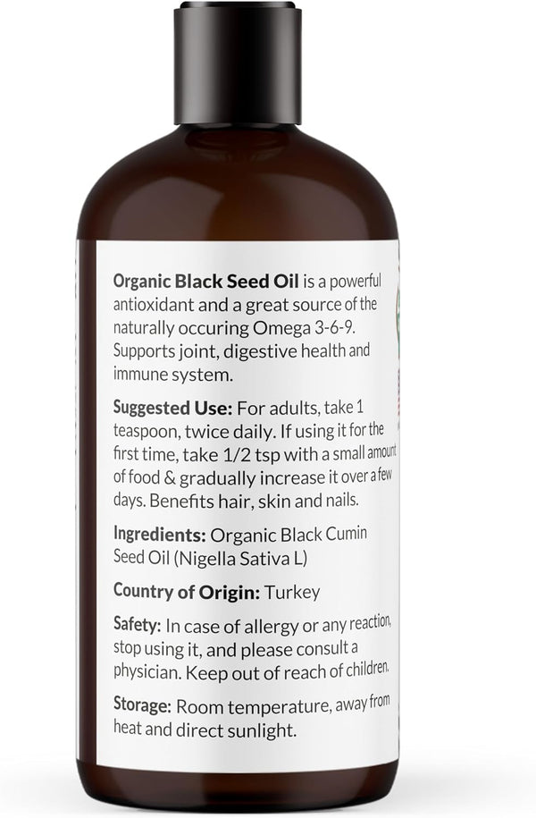 Organic Black Seed Oil 100% Virgin Cold Pressed Omega 3 6 9 Super Antioxidant for Immune Support, Joints, Mobility, Digestion, Hair & Skin Vegan, Gluten-Free, Non-GMO USDA Certified 16oz - Premium Health Care from Visit the NaturoBliss Store - Just $39.98! Shop now at Handbags Specialist Headquarter