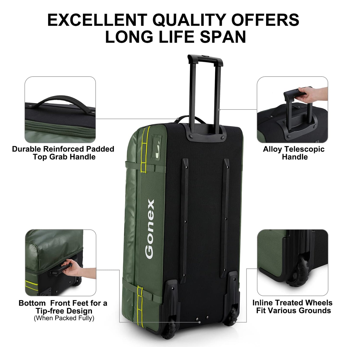 Gonex 70L Wheeled Duffle - Olive Green Travel Bag