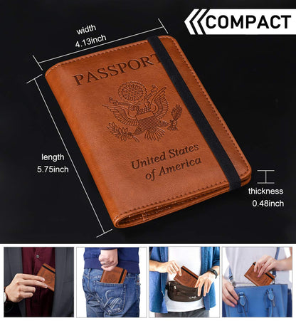 HerriaT RFID Leather Passport Wallet - Gray