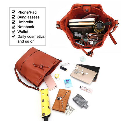 AFKOMST Chic Leather Bucket & Crossbody Bag Set