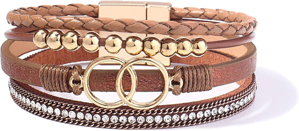 FANCY SHINY Boho Wrap Bracelets Leather Cuff Bangle Gold Beaded Bracelets for Women Stackable Infinity Bracelets Jewelry with Magnetic Clasp - Premium Bracelet from Visit the FANCY SHINY Store - Just $23.99! Shop now at Handbags Specialist Headquarter