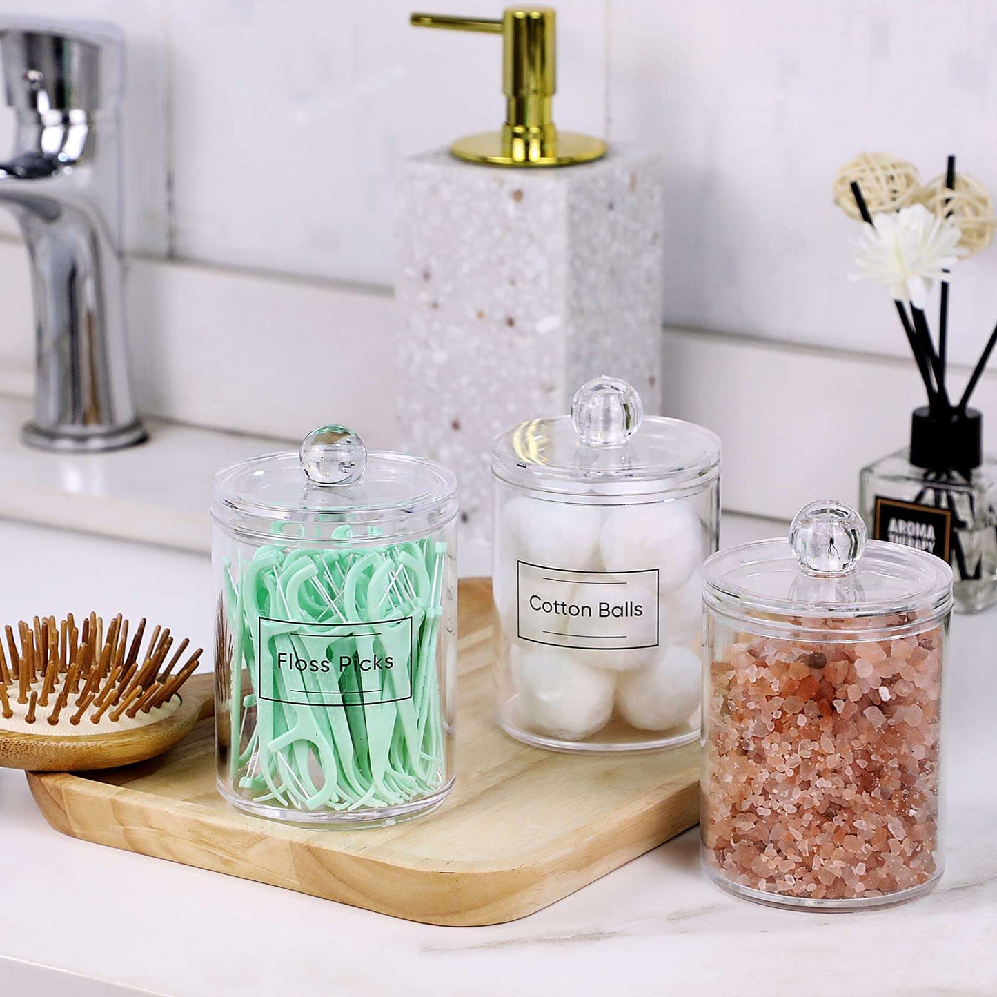 Clear Acrylic Qtip Dispenser Set - 4 Pack