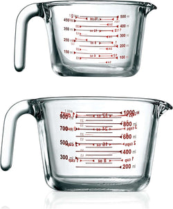 NutriChef 2 Pieces Measuring Cups - BPA-Free Premium Heat Resistant Borosilicate Glass Measuring Cups w/ Handle, Precise Measurement w/ Oz & Ml Scale in 500ml & 1000ml, Microwave & Oven Safe - Premium Cookware from Visit the NutriChef Store - Just $30.99! Shop now at Handbags Specialist Headquarter