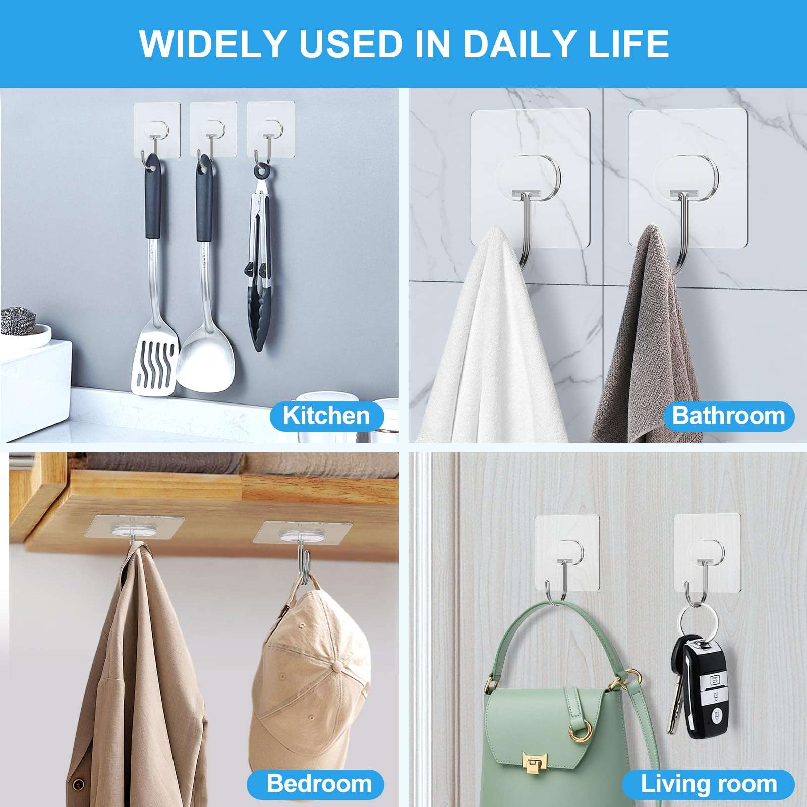 Heavy Duty Transparent Wall Hooks - 8 Pack
