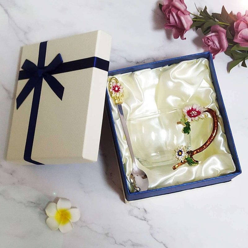 Enamel Sunflower Crystal Lead-Free Glass Tea Cup with Spoon Set, Present for The Christmas, Valentine's Day.Best Present for Mother, Grandma, Girlfriend, Sister. - Premium DECOR from Brand: JY-Danbady - Just $18.99! Shop now at Handbags Specialist Headquarter