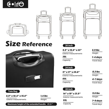 Coolife 4-Piece Softshell Spinner Luggage Set