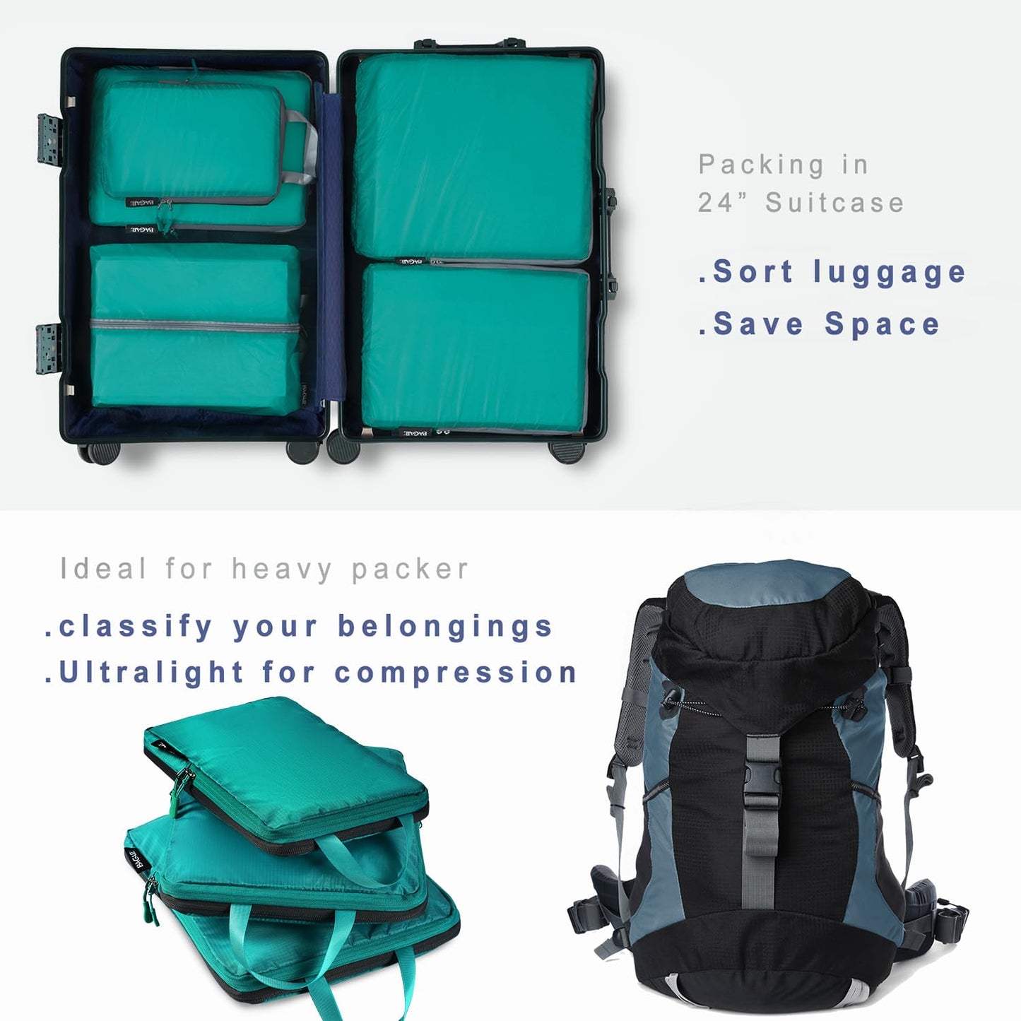 BAGAIL Travel Compression Cubes Set for Packing Ease
