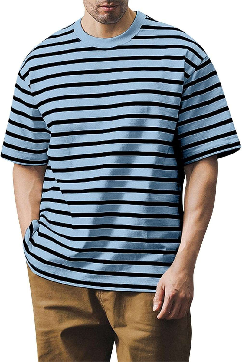 Mens T-Shirts Summer Casual Round Neck Striped Short Sleeve Top Retro Loose Fit Shirt Workout Sport Fan Pullover Tee - Premium Men-t-shirt from Brand: FONMA - Just $19.99! Shop now at Handbags Specialist Headquarter