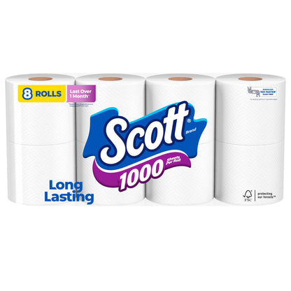 Scott 1000 Toilet Paper, 32 Rolls, Septic-Safe, 1-Ply Toilet Tissue